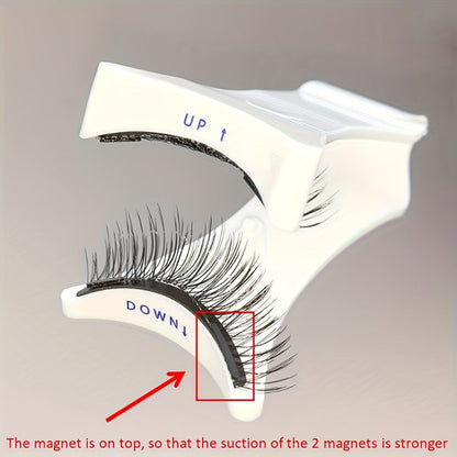 CX159-1 Natural-Style Magnetic False Eyelash Pair with White Curved Applicator and Round Case