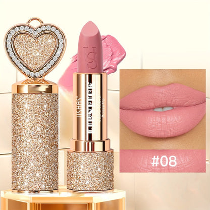 Matte Lipstick Heart-Shaped Design 24H Long-Lasting Velvet Finish – Transfer-Resistant Highly Pigmented Buildable Lip Color