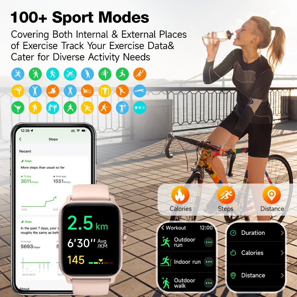 Smartwatch with Built-in Alexa FAWEIO 1.8" HD Touch Screen, Bluetooth Calling, 100+ Sport Modes, Fitness Tracker Heart Rate Sleep