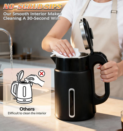 Electric Kettle 1.7L 1000W Double-Wall Stainless Steel with LED Indicator and 360-Degree Base