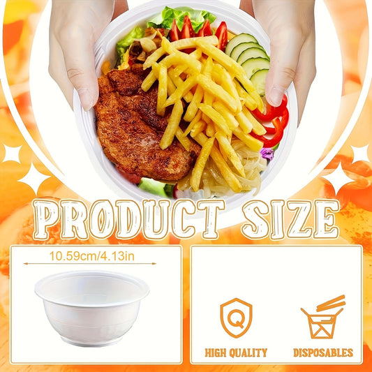 White 13-Ounce Disposable Plastic Serving Bowls with Side Handles and 120- or 240-Piece Checkout Options