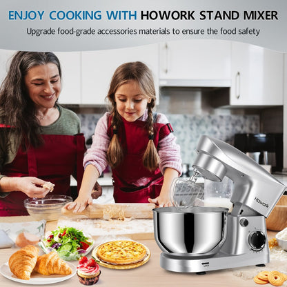 Stand Mixer 5QT, 10-Speed Electric Kitchen Mixer with Dough Hook, Flat Beater, Wire Whip & Pouring Shield