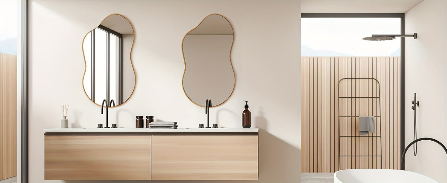 Irregular Asymmetrical Wall Mirror with Gold Frame in 20 x 36, 24 x 36 or 26 x 46 Inch Sizes