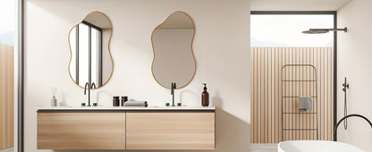 Irregular Asymmetrical Wall Mirror with Gold Frame in 20 x 36, 24 x 36 or 26 x 46 Inch Sizes
