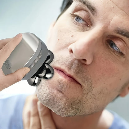 Nine-Head Rotary Electric Shaver Kit with Four Grooming Attachments, LED Display and Silver Finish