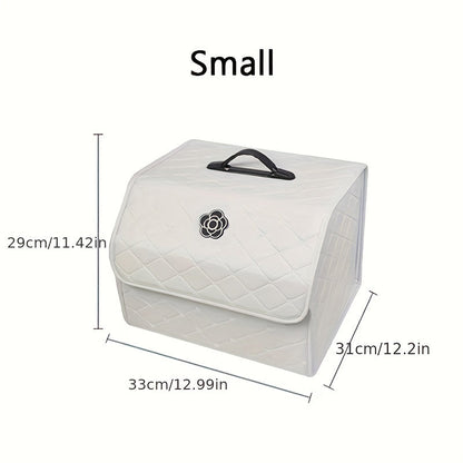 Car Trunk Organizer, Foldable Quilted Lidded Storage Box in Small or Large Size with Black and White Options