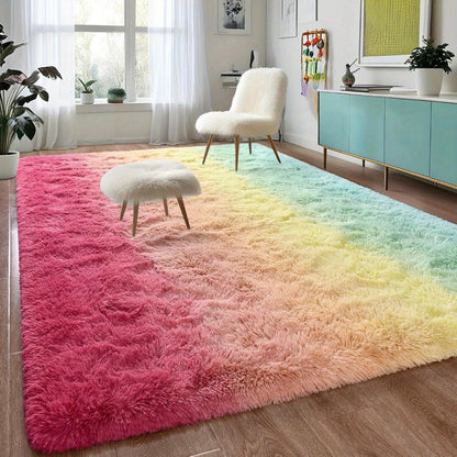 Area Rug Gradient Polyester Plush Mat in Seven Colors and Three Machine-Washable Room Sizes
