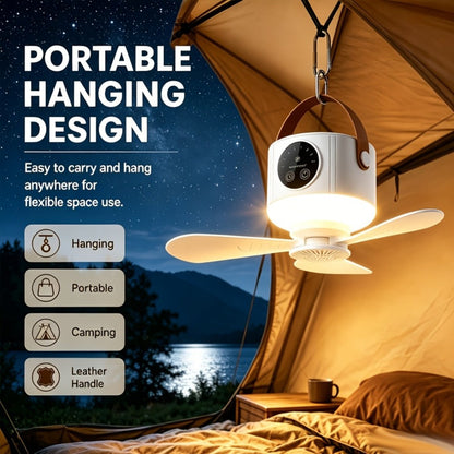 Camping Fan with Light & USB Rechargeable, Portable Outdoor Tent Fan with Tripod Stand, Detachable Blades