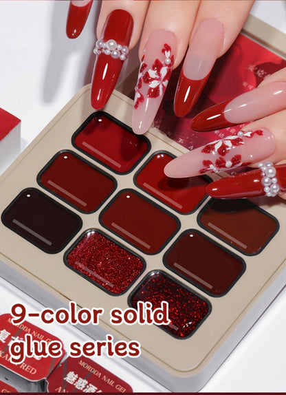 Gel Nail Polish Nine-Piece Ancola Red Solid Gel Set for Gradient and Ombre Nail Art in One Grid Case