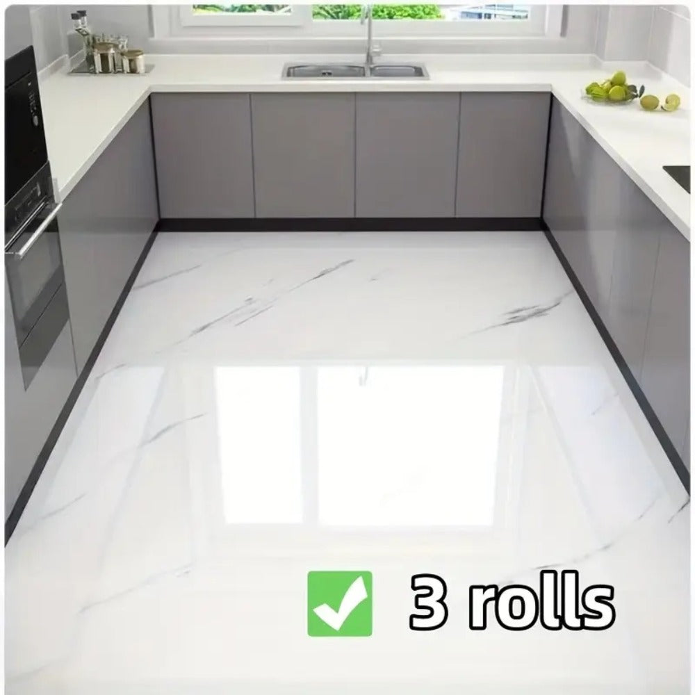 Self-Adhesive Marble Vinyl Floor Wallpaper 3 Rolls 23.62x197.75in – Oil-Proof Anti-Slip, for Entryways, Bedrooms and Living Spaces