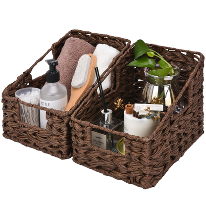 Storage Baskets, Seagrass and Water Hyacinth with Built-In Handles in Six Style Options with Material, Size and Pack Options for Shelf