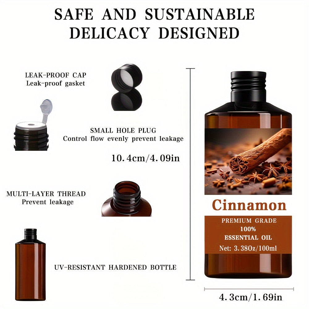 Essential Oil Cinnamon 100ml Dropper Bottle with Warm Sweet Spicy Scent for Diffuser and Massage
