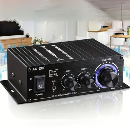 600W Mini HiFi Stereo Power Amplifier, Dual-Channel Class AB Compact Audio Amp, 2.0 Channel, RCA & AUX Input