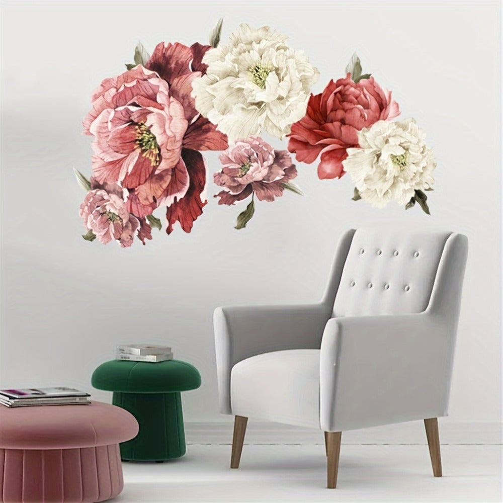 Peony Flower Window Glass Sticker – Anti-Collision Waterproof Decorative Glass Film, European Floral Wall & Window Decal for Home Decor