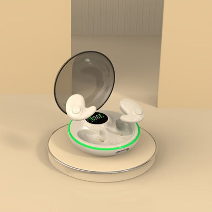 Low-Profile Round-Case Mini Sleep Earbuds with Digital Battery Display in Black, Khaki or White