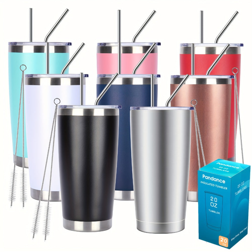 Stainless Steel Insulated Tumblers with Lid and Straw Bulk 20oz 304 Double Wall Vacuum Travel Mug for Hot Iced Coffee Drinks Water Cup Set
