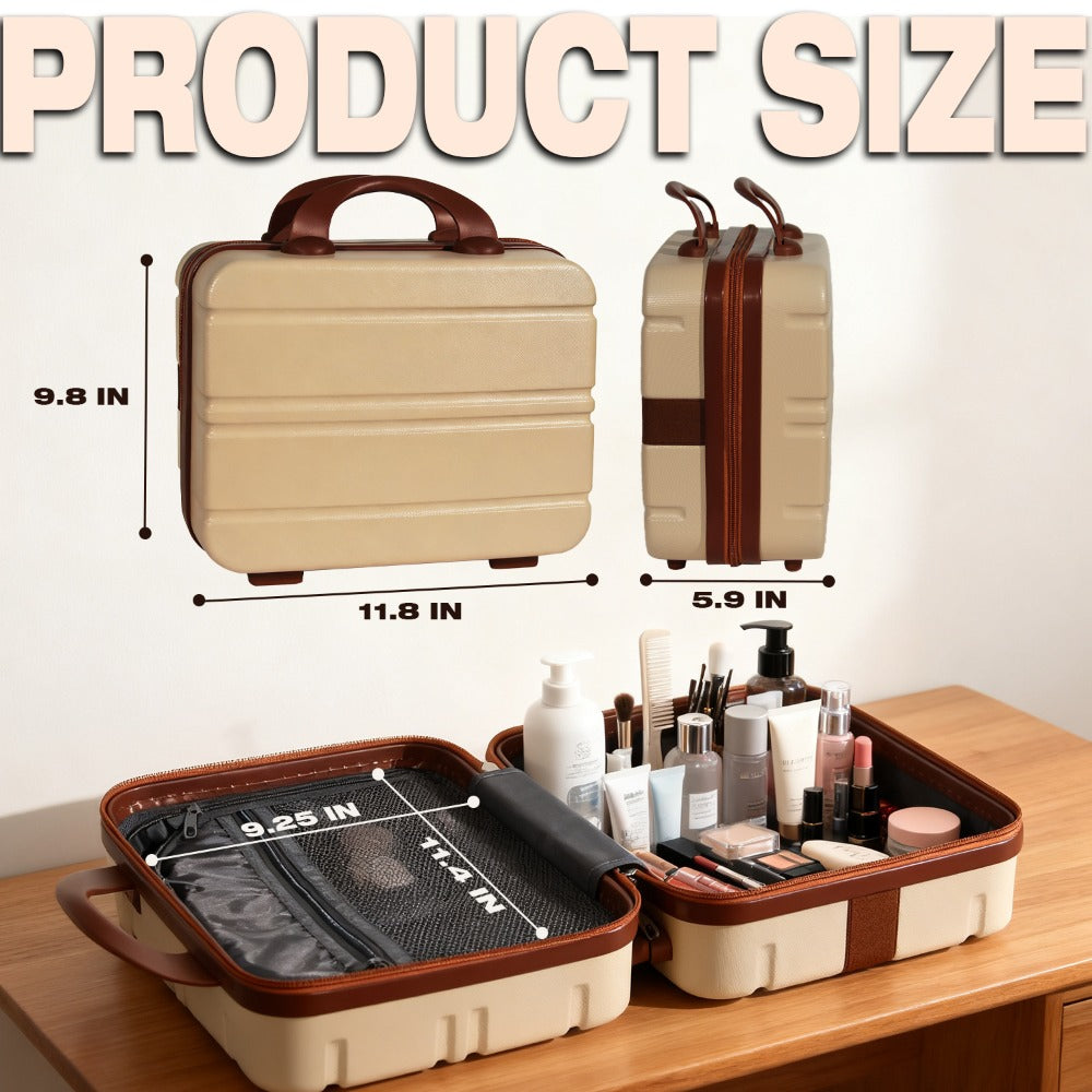 Hard Shell Makeup Travel Case Waterproof Pressure-Proof Portable Cosmetic Suitcase with Elastic Band Luggage Attachment Carry-On Organizer