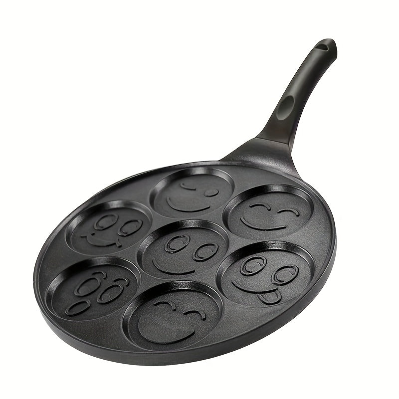 Non-Stick Pancake Pan 7-Hole Smiley Face, Fun Breakfast Egg & Bacon Frying Tray for Kids & Family