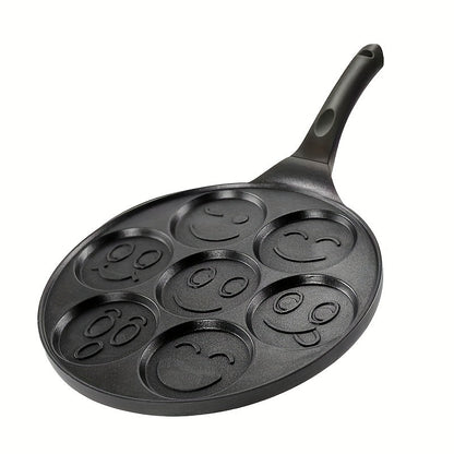 Non-Stick Pancake Pan 7-Hole Smiley Face, Fun Breakfast Egg & Bacon Frying Tray for Kids & Family