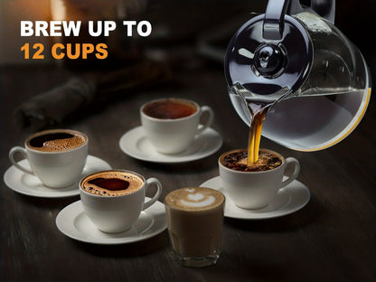 12-Cup Programmable Drip Coffee Maker, Regular & Strong Brew, Iced Coffee Setting, 1-4 Cup Mode, 24H Timer