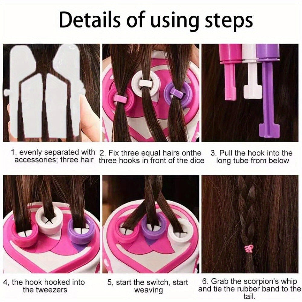Automatic Electric Hair Braider Machine One-Touch Operation, Adjustable Speed Braid Styler with Braiding Combs & Clips