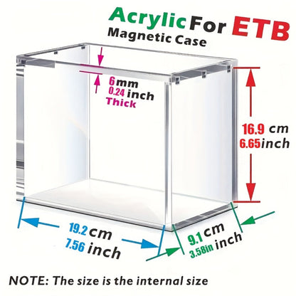 Acrylic Display Box for Pokemon ETB & Trading Cards – 6mm Stackable Magnetic Dustproof Case for Elite Trainer Box