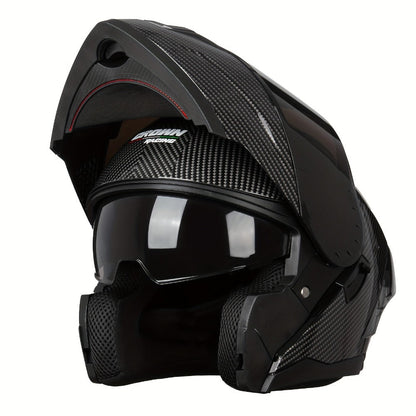 Carbon Fiber Pattern Motorcycle Helmet – Modular Flip-Up Full Face Helmet, Lightweight Motorbike Helmet for Men & Women