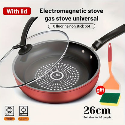 Nonstick Frying Pan with Lid 9.45 10.24 11.02 Inch Cast Iron Style Flat Bottom Skillet for Home Cooking, Dining and Outdoor Meals