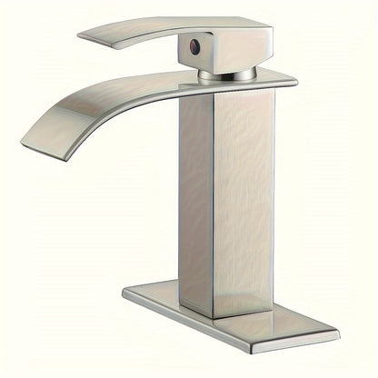 Waterfall Bathroom Sink Faucet, Single Hole or 3-Hole Mixer Tap with 6" Deck Plate, Ceramic Valve