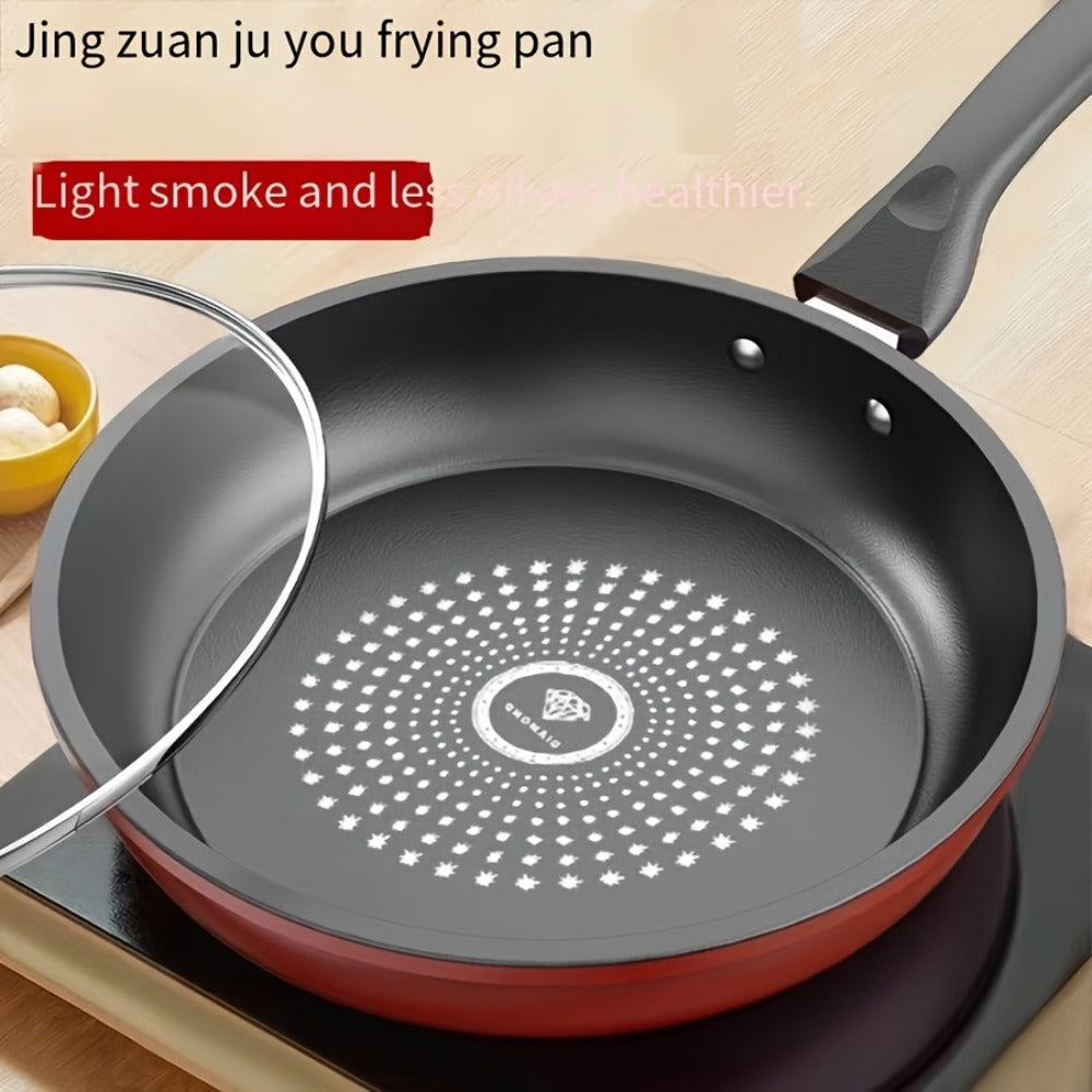 Nonstick Frying Pan with Lid 9.45 10.24 11.02 Inch Cast Iron Style Flat Bottom Skillet for Home Cooking, Dining and Outdoor Meals