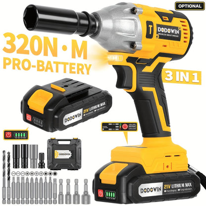 High Torque Impact Wrench Kit 320NM / 1000NM Brushless Cordless, 21V with 2.0AH / 4.0AH Batteries