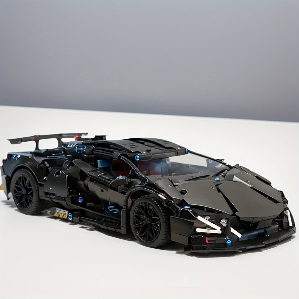 Black Supercar Building Blocks Set 1288 Pcs Limited Edition – Openable Hood Trunk Functional LED Headlights Realistic Engine Advanced