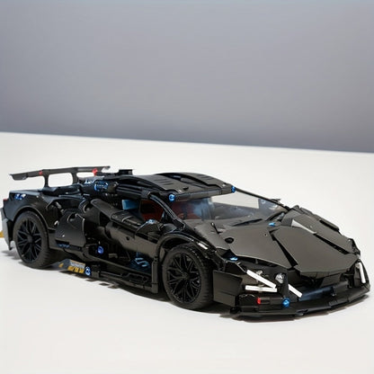 Black Supercar Building Blocks Set 1288 Pcs Limited Edition – Openable Hood Trunk Functional LED Headlights Realistic Engine Advanced