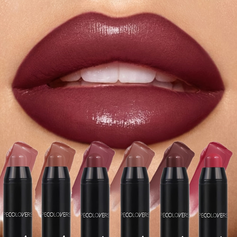 Lipstick Set, PECOLOVERS 6-Piece Cream Crayon Collection with Nude, Rose, Berry and Red Colors