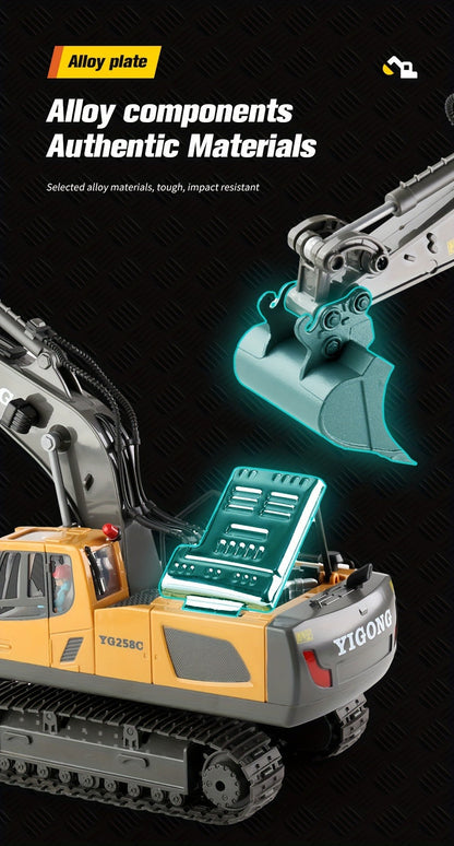 RC Bulldozer 1:24 Scale Alloy with 680° Rotation & Working Arm, 2.4GHz Remote Control Construction Vehicle for Kids