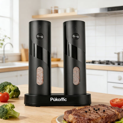 Electric Pepper Grinder Set of 2, Rechargeable with Charging Base, 6 Adjustable Coarseness Settings