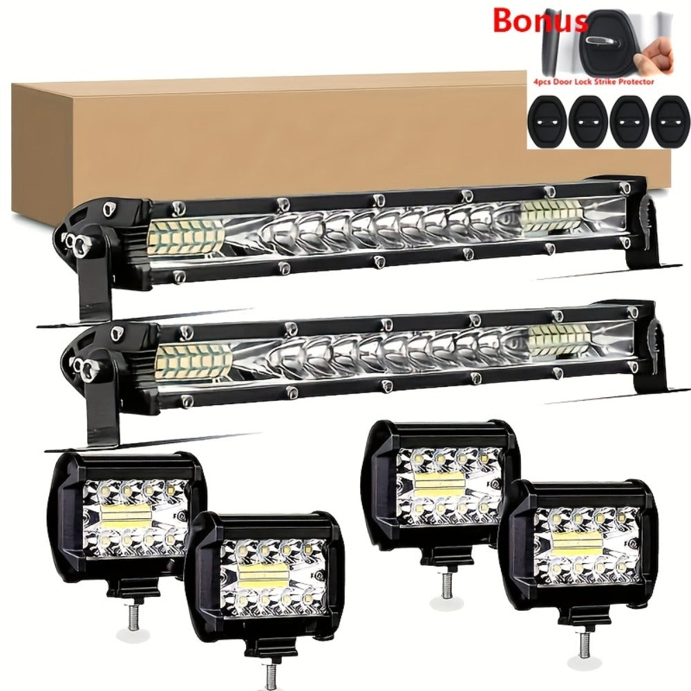 Off-Road LED Light Bar Kit 2x10 Inch Bar + 4x4 Inch Spot Lights – High-Intensity Driving Lights for Jeep Truck SUV Car 4x4 Off-Road