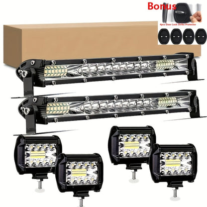 Off-Road LED Light Bar Kit 2x10 Inch Bar + 4x4 Inch Spot Lights – High-Intensity Driving Lights for Jeep Truck SUV Car 4x4 Off-Road