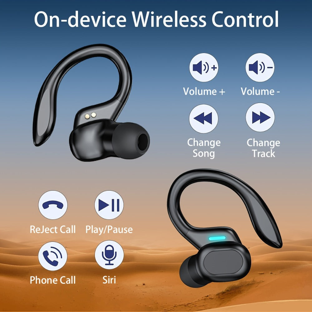 Wireless Earbuds Sport Earhooks with ENC Calls, LED Display, Touch Controls and Type-C Charging
