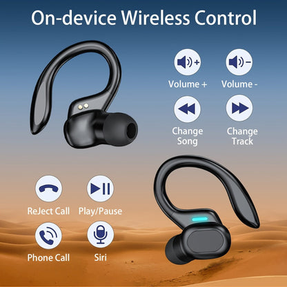 Wireless Earbuds Sport Earhooks with ENC Calls, LED Display, Touch Controls and Type-C Charging