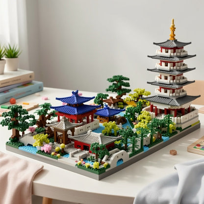 Hangzhou West Lake Building Blocks Set 3282 Pcs – Miniature Chinese Architecture Model Pagoda Cherry Blossom Collectible Landscape Display