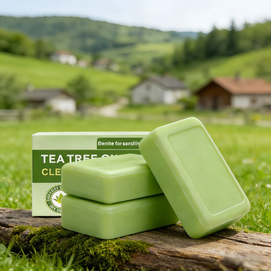 Tea Tree Bar Soap, Three-Pack of Green Plant-Essence-Labeled Bars for Face and Body Washing