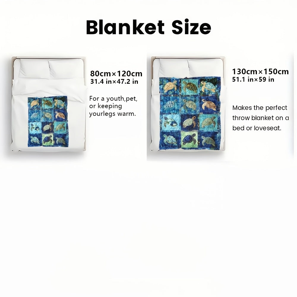 1pc Underwater Turtle Splicing Pattern Blanket- Home Furnishings Bedding Throw for Sofa Bed for Sofas, Beds and Everyday Home Comfort