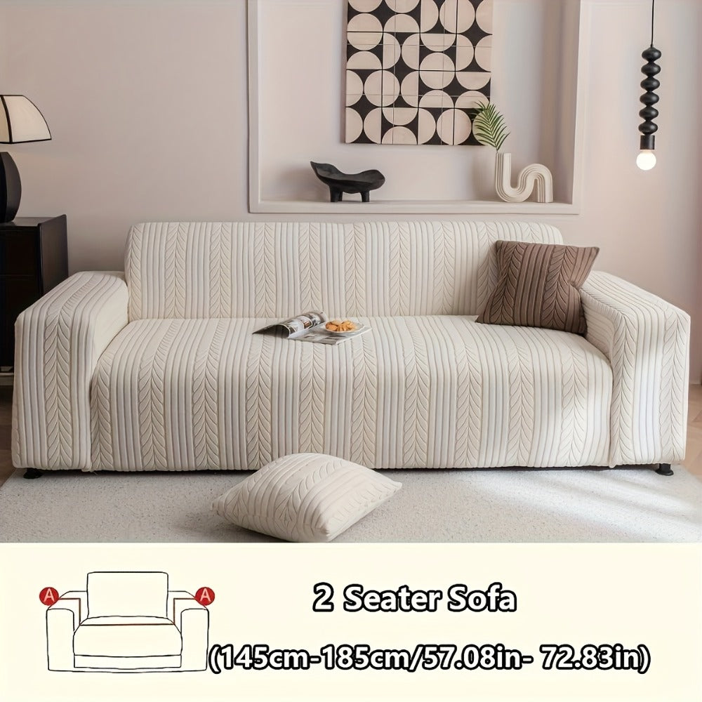 Sofa Cover Zigzag-Texture Fitted Slipcover for 1, 2, 3 or 4-Seater Sofas in Four Neutral Colors