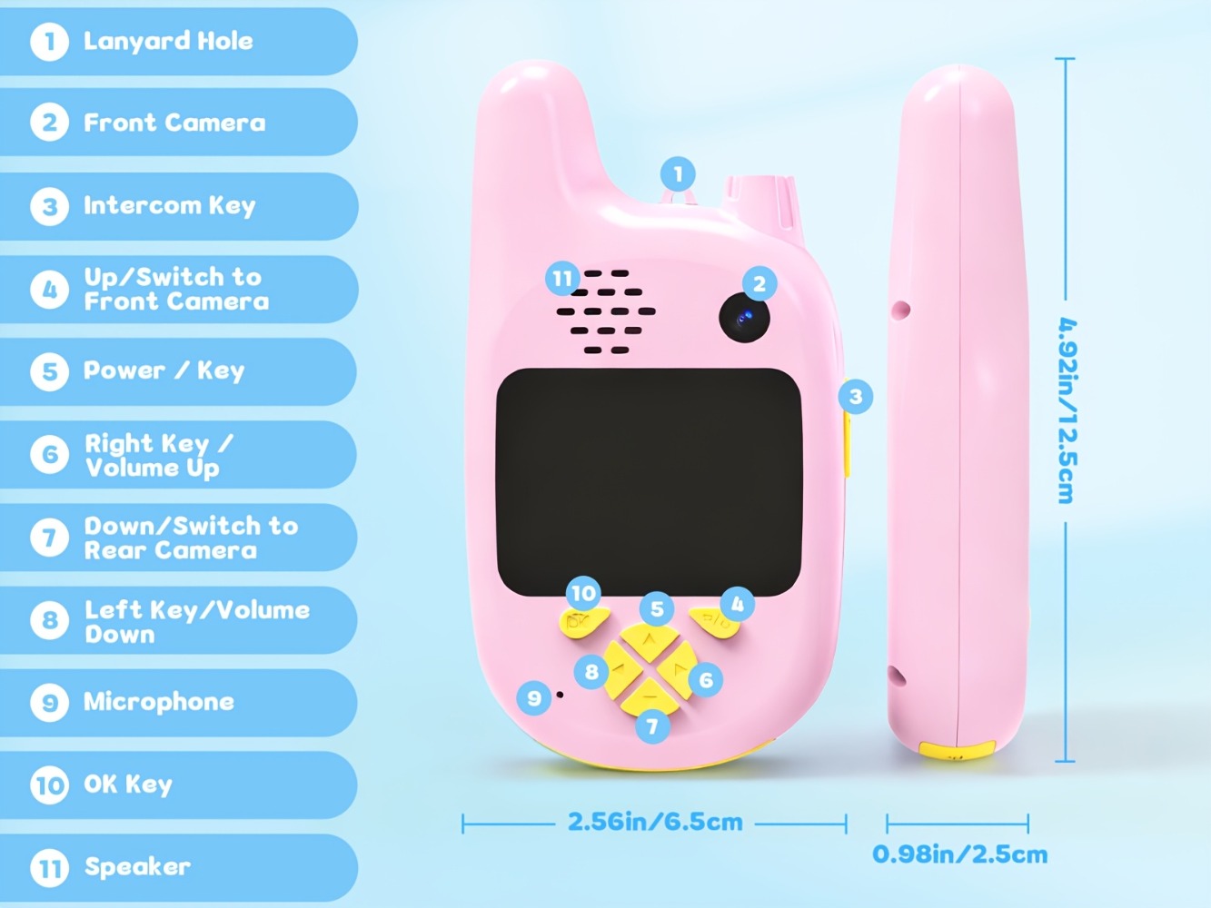 Kids Video Walkie Talkies 2 Pack with Video Call, Voice Changer & Dual Camera, Long Range Outdoor Toy