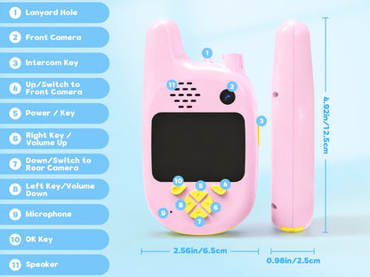 Kids Video Walkie Talkies 2 Pack with Video Call, Voice Changer & Dual Camera, Long Range Outdoor Toy