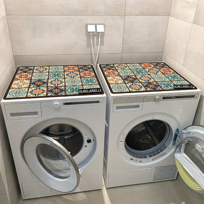Washing Machine Cover Silicone Decorative Plaid, 23.62x19.69 Inch Kitchen Laundry Room Top Load Washer Protector