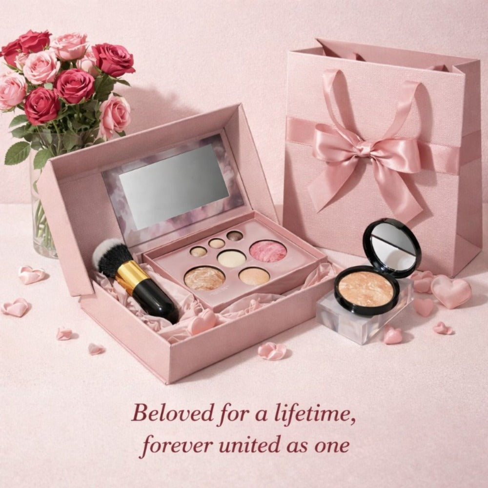 All-in-One Baked Makeup Palette Set 3pcs for Women, 7-Color Face Powder Blush Eyeshadow Trio & Concealer Brush