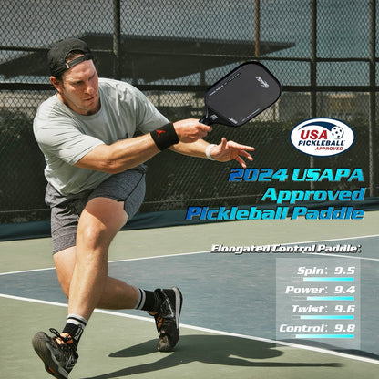 Carbon Fiber Pickleball Paddle T800 Thermoformed – 16mm Double Foam EVA Core, Elongated Racket for Spin, Power & Control