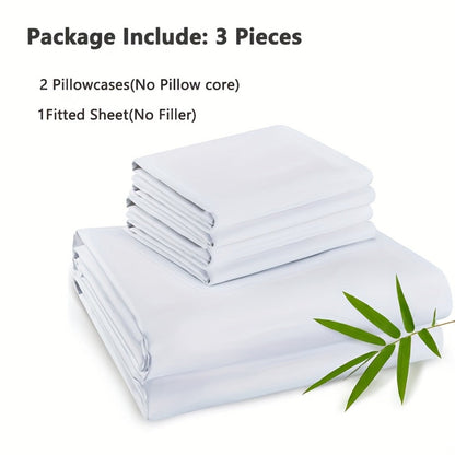 Bamboo Cooling Bed Sheet Set 3 Piece 100% Bamboo Fiber Fitted Sheet with Pillowcases – Deep Pocket Breathable Cool Sheets for Hot Sleepers